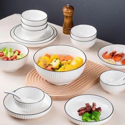 Bát đĩa bát tràng 19 chi tiết họa tiết Trắng Viền Đen, Set tô chén dĩa sứ ăn cơm gia đình hàng nhập khẩu cao cấp 5