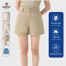 Quần short kaki nữ dáng A GENVIET JEANS cạp cao hack dáng che khuyết điểm đùi to phù hợp đi chơi đi làm 9238 1