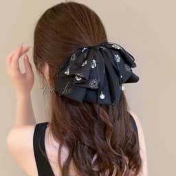 Kẹp tóc nơ dài đen trắng đính ngọc trai - phong cách Hàn Quốc, thanh lịch, dễ phối đồ - Phụ kiện Vân Lee - MS029 2