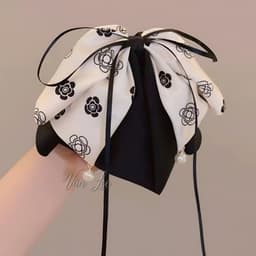 Kẹp tóc nơ dài đen trắng đính ngọc trai - phong cách Hàn Quốc, thanh lịch, dễ phối đồ - Phụ kiện Vân Lee - MS029 4