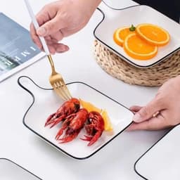 Bộ Bát Đĩa Họa Tiết Trắng Viền Đen Tráng Men Cao Cấp 19 Chi Tiết Tặng 5 Thìa sứ Cơm Và 1 Thìa Canh Sứ 9