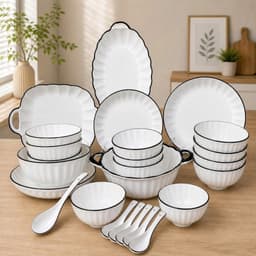 Bộ Bát Đĩa Gốm Sứ Gân Sọc Mới - Phong Cách sang trọng Tặng Thêm 5 Thìa Sứ Và 1 Muôi Canh Sứ 1