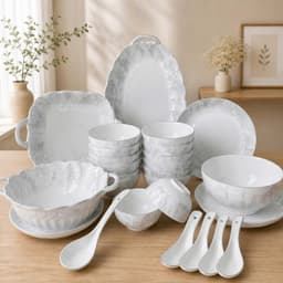 Bộ Tô Chén Đĩa Sứ Ăn Cơm Gồm 21 Sản Phầm Họa Tiết Vân Đá Tặng Kèm 5 Thìa Sứ , 1 Thìa Canh Sứ 1