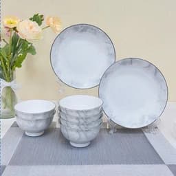 Bộ Tô Chén Đĩa Sứ Ăn Cơm Gồm 21 Sản Phầm Họa Tiết Vân Đá Tặng Kèm 5 Thìa Sứ , 1 Thìa Canh Sứ 3