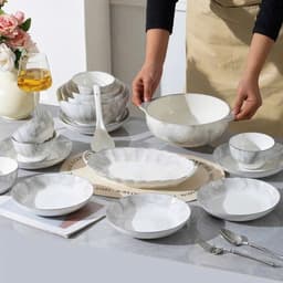 Bộ Tô Chén Đĩa Sứ Ăn Cơm Gồm 21 Sản Phầm Họa Tiết Vân Đá Tặng Kèm 5 Thìa Sứ , 1 Thìa Canh Sứ 5
