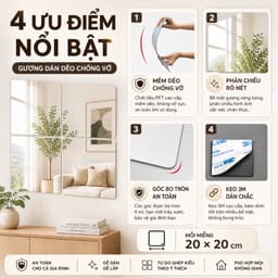 Gương treo tường cao cấp, kích thước 20×20, 30×30, 40×40cm, kèm theo miếng dán, khó vỡ. 2