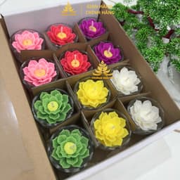 Hộp 12 Ly Nến Hoa Sen T01, Nến Bơ Dâng Phật Cúng Mụ Cúng Dường An Toàn Không Khói 1