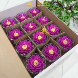 Hộp 12 Ly Nến Hoa Sen T01, Nến Bơ Dâng Phật Cúng Mụ Cúng Dường An Toàn Không Khói 3