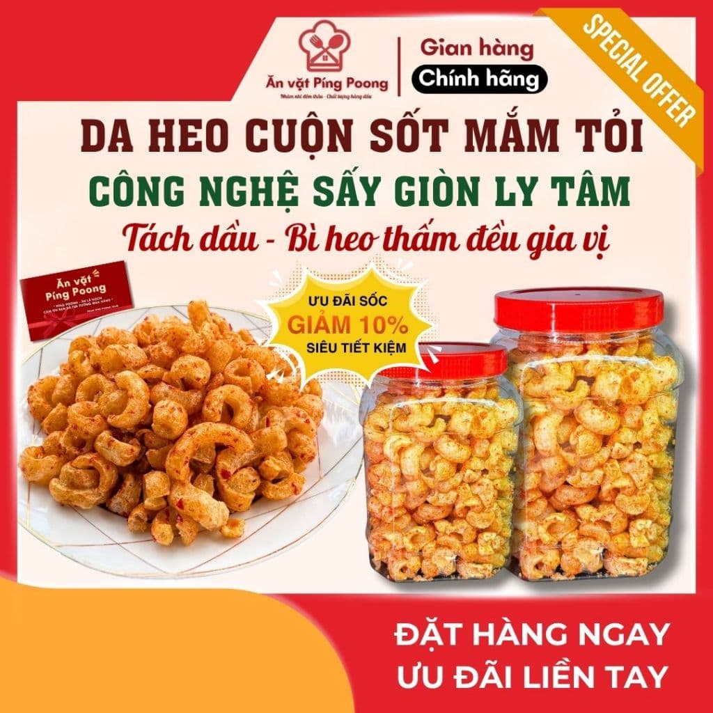 Da Heo Cuộn Tỏi, Bì Heo Cuộn Tỏi Hũ 250G, Sấy Giòn Sấy Tách Dầu | Ăn Liền Vị Mắm Tỏi Đậm Đà