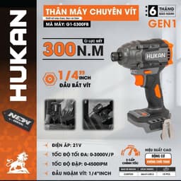 [MẪU MỚI] Máy chuyên vít có búa HUKAN G1-CV300HM, Không chổi than, 300Nm, Tốc độ 3000v/p, 3900 IPM, 3 cấp chỉnh tốc 9