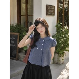 Áo babydoll cổ sen 6 cúc xinh xắn kiểu kẻ caro 2