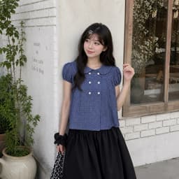 Áo babydoll cổ sen 6 cúc xinh xắn kiểu kẻ caro 9