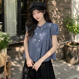 Áo babydoll cổ sen 6 cúc xinh xắn kiểu kẻ caro 7