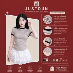 Áo Thun Ôm Body Kẻ Sọc Nữ JUSTDUN K5 - Chất Cotton Mịn, Co Giãn, Tôn Dáng, Thoải Mái 2