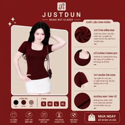 Áo Thun Nữ Ôm Body Cổ Vuông JUSTDUN C11 - Cotton Mịn, Co Giãn, Mềm Mại, Êm Ái, Thoáng Mát 2