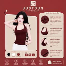 Áo cổ yếm ba lỗ ôm body 2 lớp cotton mịn basic Justdun BL7 3