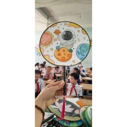 Quạt tròn trơn vải cán nhựa DIY vẽ trang trí cầm tay cổ trang 9