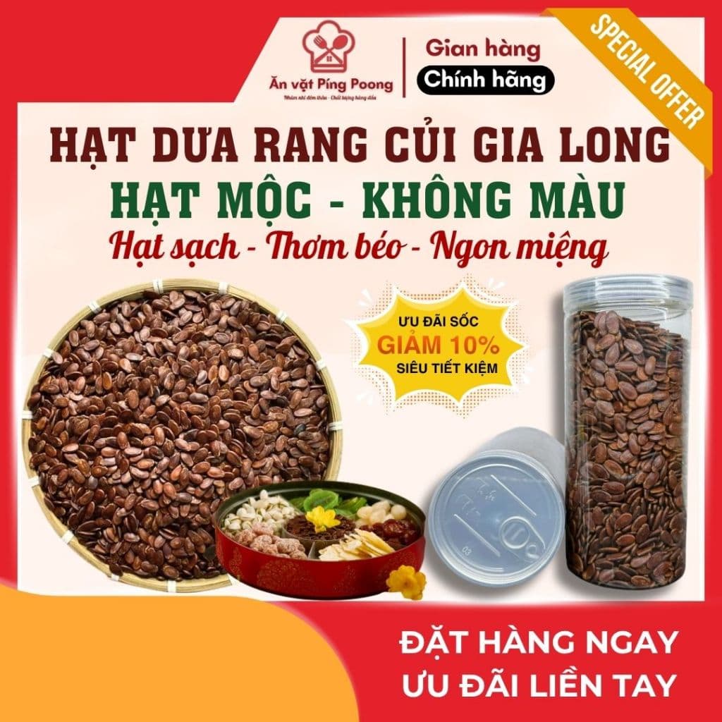 Hạt Dưa Rang Củi Lon 500G Rang Mộc Không Màu Hiệu Gia Long, Hạt Béo Bùi Ăn Vặt Tết