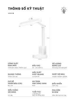 Đèn học để bàn chống cận thị Bravio Lumi C10 đèn học tích điện bàn làm việc đọc sách LED bảo vệ mắt cho bé sạc pin 10