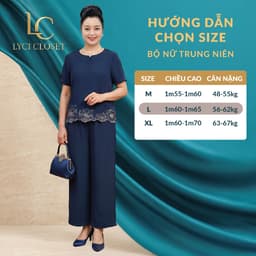 Set Đồ Bộ Trung Niên Cách Điệu, Đồ Bộ Cho Mẹ, Áo Kiểu, Quần Ống Rộng, Chất Liệu Cao Cấp 9
