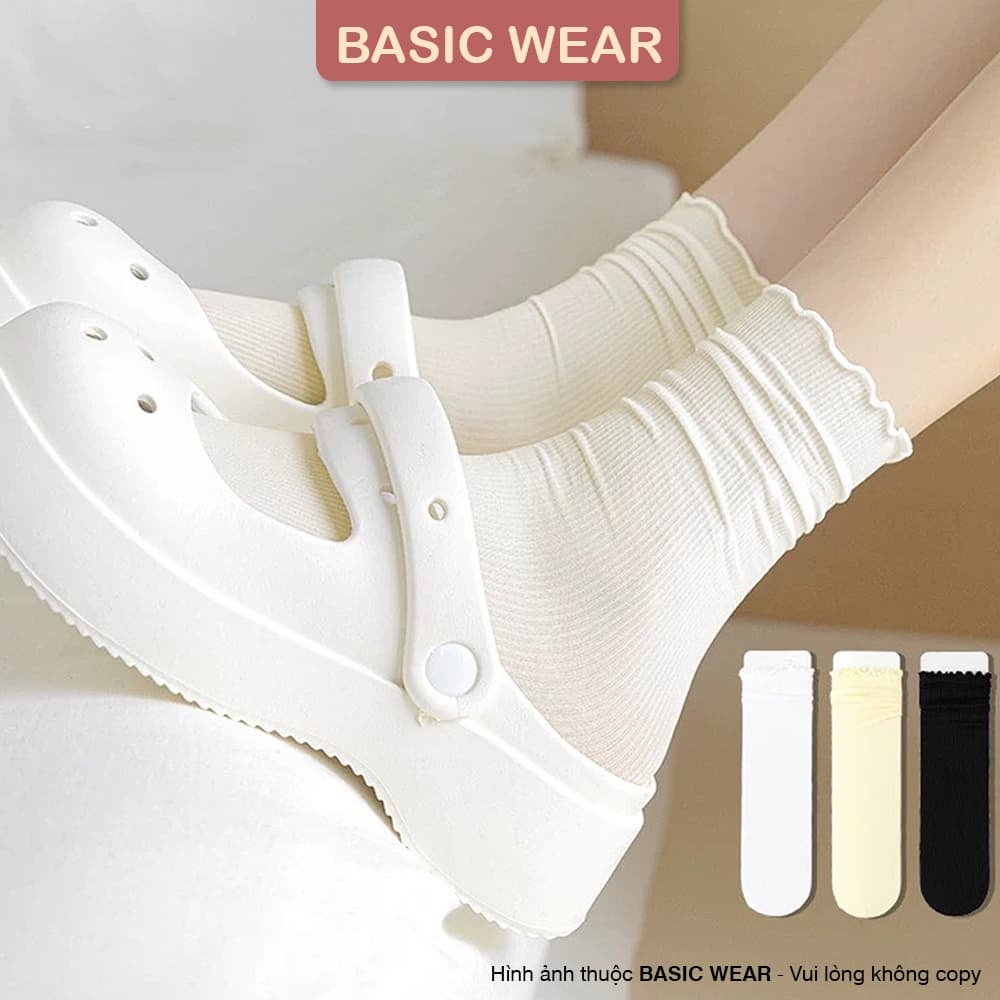 Tất Cổ Cao Viền Bèo Gân Tăm Mỏng Co Dãn Thoáng Khí Mềm Mại Vớ Basic Dễ Phối Tcc13
