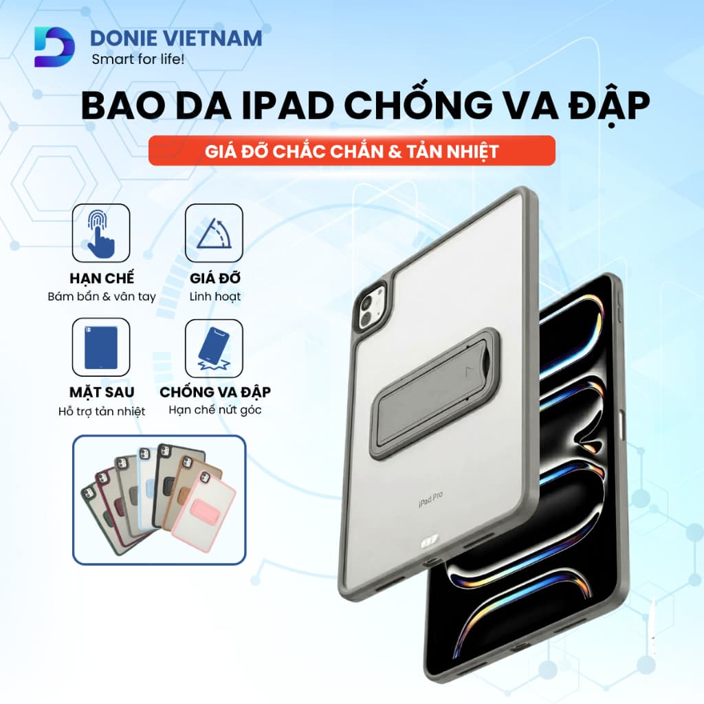Bao da iPad chống va đập có chân đế xoay ngang dọc cho Pro/ Air/ Mini đủ dòng DonieVietnam P20