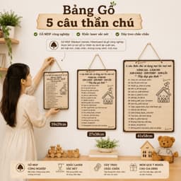 Bảng Gỗ 5 Câu Thần Chú, Bảng Treo Quy Tắc Gia Đình Ý Nghiã Treo Trang Trí Nhà [Đủ Size] 1