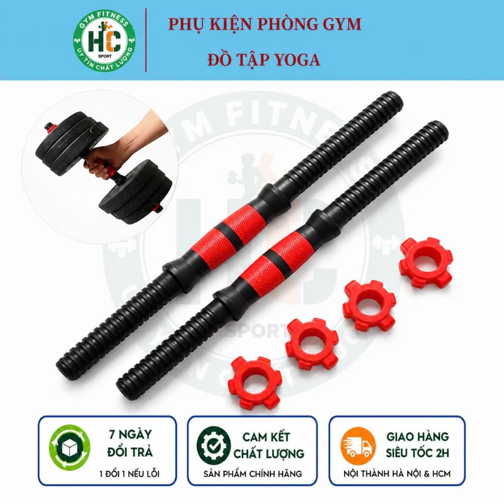 Bộ Thanh Đòn Tạ Tay 40cm/50cm – Tay Cầm Tạ Lắp Tạ Đĩa Tập Gym, Tập Tay, Vai, Ngực Tại Nhà