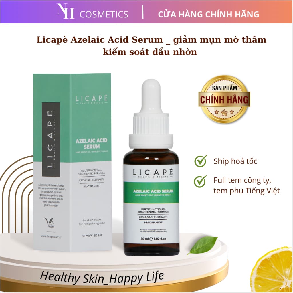 [TEM CTY] Tinh Chất Giảm Mụn Licape Azelaic Acid Serum 30ml Mờ Thâm, Kiểm Soát Dầu Nhờn