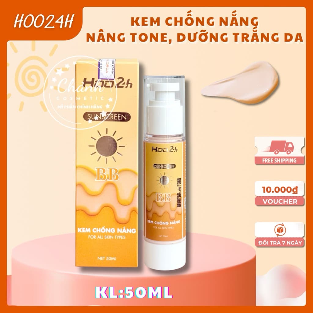 Kem Chống Nắng HOO24H Nâng Tông Da Trắng Sáng, Ngăn Ngừa Lão Hoá, Chống UV, Tia Cực Tím 50ml