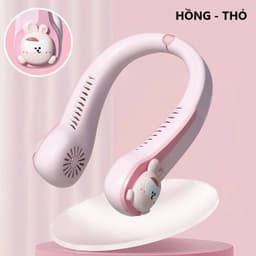 [KH]Quạt Đeo Cổ Hoạt Hình Dễ Thương - Quạt Mini Tích Điện 3 Tốc Độ, Cánh Kép Làm Mát 2 Bên, Nhẹ Êm Cho Bé 4