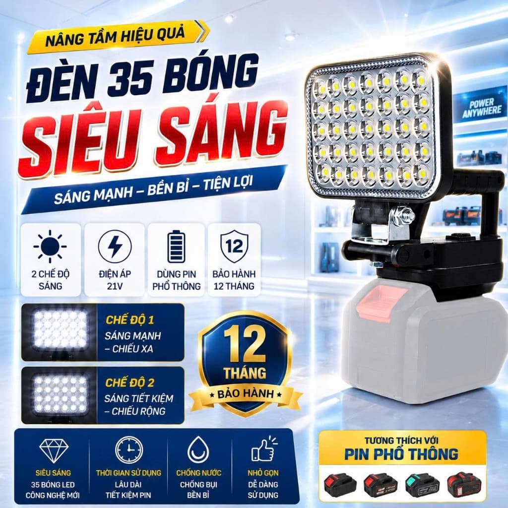 Đèn led 35/55 mắt siêu sáng sử dụng chân pin phổ thông VINALUXURY có 2 chế độ sáng, có 2 cổng sạc USB, tay cầm tiện lợi