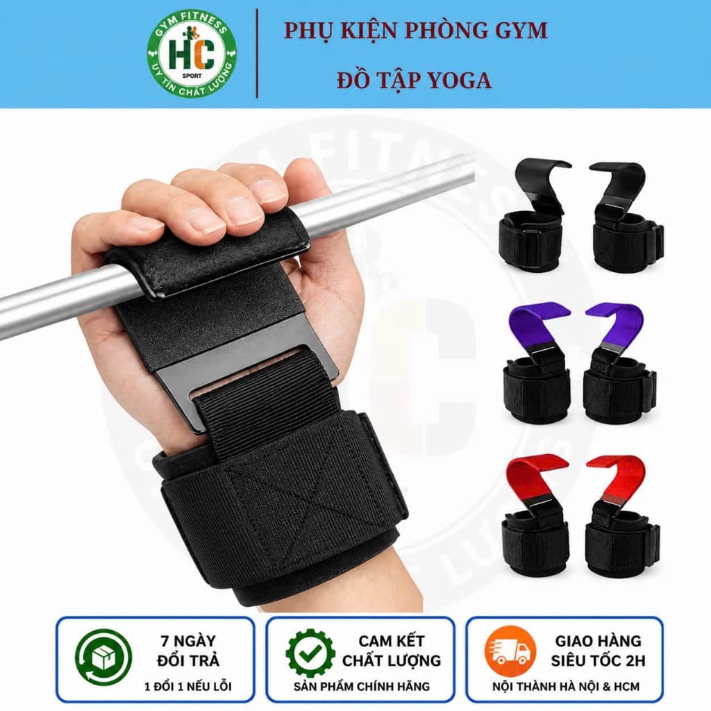 Quấn Cổ Tay (3 Màu) Tập Xà Đơn Có Móc Thép , Găng Tay Có Móc Thép Nâng Tạ