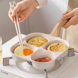 Chảo 4 ngăn chống dính cao cấp tay cầm gỗ. Chảo chiên trứng, pancake, xúc xích đa năng tiện lợi - Majehome 2