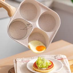 Chảo 4 ngăn chống dính cao cấp tay cầm gỗ. Chảo chiên trứng, pancake, xúc xích đa năng tiện lợi - Majehome 4