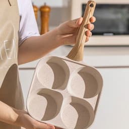 Chảo 4 ngăn chống dính cao cấp tay cầm gỗ. Chảo chiên trứng, pancake, xúc xích đa năng tiện lợi - Majehome 5