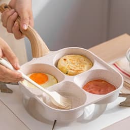 Chảo 4 ngăn chống dính cao cấp tay cầm gỗ. Chảo chiên trứng, pancake, xúc xích đa năng tiện lợi - Majehome 6