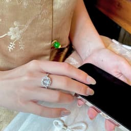 B35 Nhẫn mặt trứng đá Chalcedony phong cách cổ điển Trung Hoa sang trọng 4