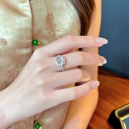 B35 Nhẫn mặt trứng đá Chalcedony phong cách cổ điển Trung Hoa sang trọng 3