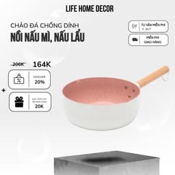 Life Home - Chảo Đá Chống Dính Đa Năng, Nồi Nấu Mì, Nấu Lẩu, Quấy Bột Tay Cầm Gỗ Cách Nhiệt, Dùng Được Cho Mọi Loại Bếp 1