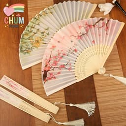Quạt Xếp Cổ Trang Phong Cách Trung Hoa Nan Tre Vải Lụa - Thanh Lịch Sang Trọng Gấp Gọn Dễ Mang Theo 2