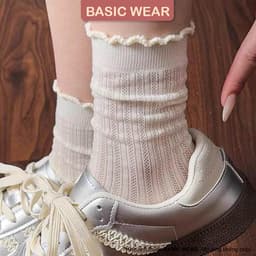 Tất Nữ Cổ Cao Ren Mỏng Thoáng Khí Viền Bèo Co Giãn Mềm Mại Tất Lưới Cổ Bèo Tiểu Thư TT88 4