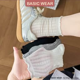 Tất Nữ Cổ Cao Ren Mỏng Thoáng Khí Viền Bèo Co Giãn Mềm Mại Tất Lưới Cổ Bèo Tiểu Thư TT88 1