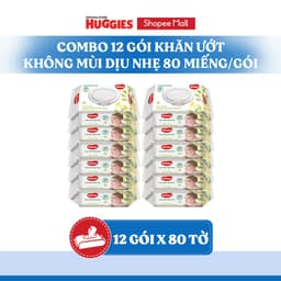 Thùng 12 gói khăn ướt Huggies Êm mềm (không mùi) cao cấp, sợi tự nhiên và dịu nhẹ cho bé (80 miếng/gói) 2