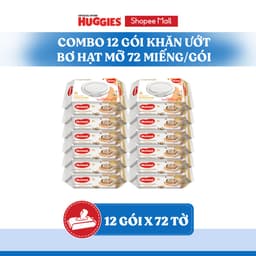 Thùng 12 gói khăn ướt Huggies Bơ hạt mỡ (dưỡng da) cao cấp, dày dặn, mềm mịn cho bé (72 miếng/gói) 1