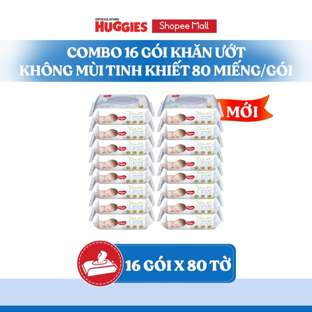 (GIÁ SIT)Thùng 16 Gói khăn ướt Huggies Golden Wet Wipes (80 miếng/gói)