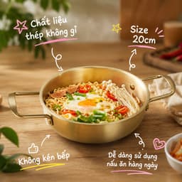 (COMBO 3) Chảo Inox Mini 19CM Mạ Vàng Đa Năng, Nồi Lẩu Mini Phong Cách Hàn Quốc Dùng Nấu Mì Cay, Soup 6