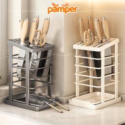 Giá Cài Dao Kèm Ống Đựng Đũa Thìa Thép Carbon Chống Gỉ Cao Cấp PAMPER Có Khay Hứng Nước Tiện Lợi 1