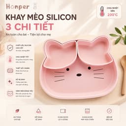 (THANH LÝ) khay ăn dặm silicon đế hít honper hình thỏ, hình mèo siêu xinh cho bé ăn dặm 1