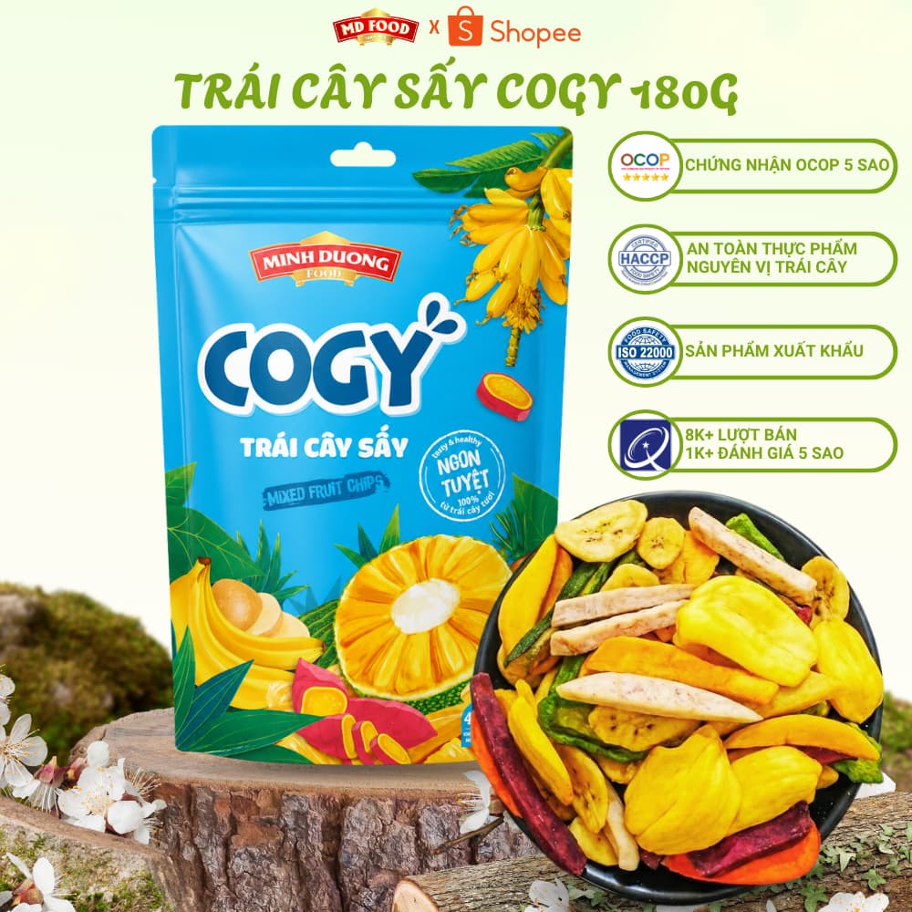 Trái cây sấy 360g, 180g COGY Mix trái cây sấy thơm ngon giòn tan tốt cho sức khỏe túi zip tiện lợi